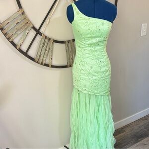 Precious Formals One-Shoulder Green Formal Dress